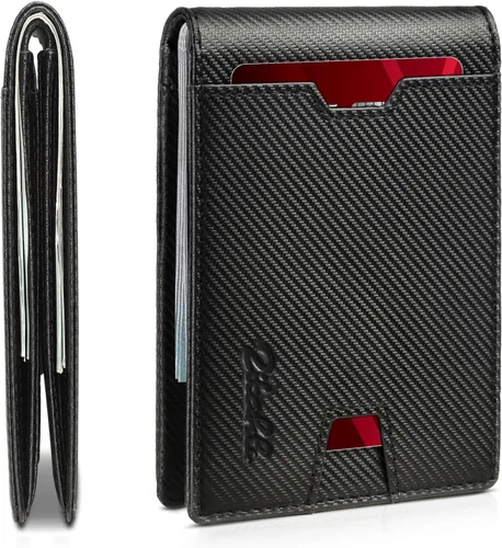 Miniatura 44 de Zitahli Billetera para hombre, de piel fina, con bloqueo RFID, minimalista, plegable, tarjetero con caja de regalo