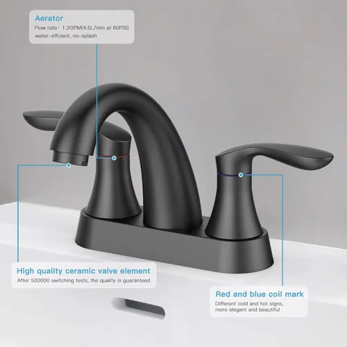Miniatura 4 de Grifo de baño, grifos de baño de 4 pulgadas para fregadero de 3 agujeros, grifo de lavabo de baño central con drenaje desplegable y manguera sin
