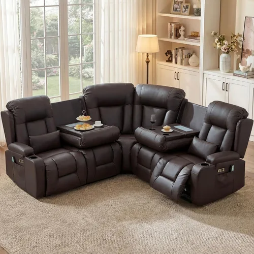 Miniatura 37 de TUNYI Sofá Reclinable Eléctrico Loveseat con Masaje y Calor, Asientos de Cine en Casa con Consola, Sofá Reclinable RV Loveseat con USB/Toma