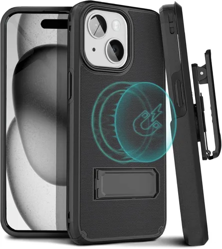 Miniatura 21 de MOTIVE Funda para iPhone 15 con clip para cinturón, magnética compatible con MagSafe, combo de funda de carcasa a prueba de golpes, funda para Negro
