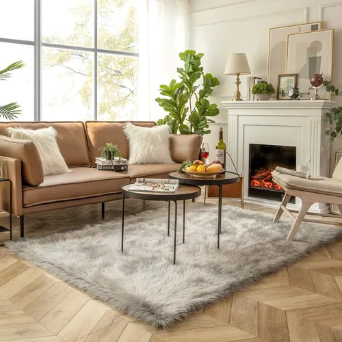 Miniatura 157 de Ashler Home Deco - Tapete de pelo sintético de oveja, mullido, suave, de 2 x 3 pies, lavable a máquina, dormitorio, habitación de los niños, sala