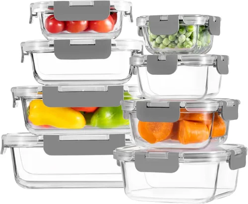 Miniatura 8 de Paquete de 8 recipientes de vidrio borosilicato con tapas para almacenar alimentos o preparar comidas, loncheras Bento a prueba de fugas