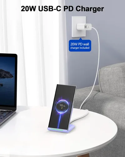 Miniatura 4 de Cargador inalámbrico NANAMI con cargador USB C - Soporte de carga rápida inalámbrica certificado Qi compatible con iPhone 17/16/15/14/13/12, base
