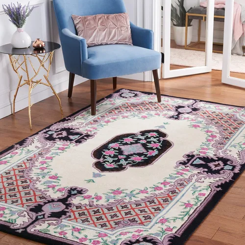 Miniatura 13 de SAFAVIEH Bellagio Collection - Alfombra decorativa de 2 x 3 pies, azul y rosa, hecha a mano de lana de medallón, ideal para zonas de alto tráfico