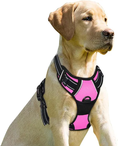 Miniatura 27 de BARKBAY Arnés sin tirones para perro, clip frontal, resistente, reflectante, mango de fácil control para pasear perros grandes (negro, L)
