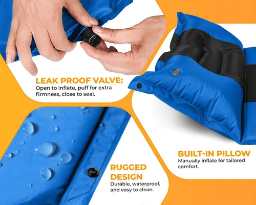 Miniatura 4 de Foxelli Almohadilla de dormir autoinflable para campamento, mochileros, senderismo, espuma aislada, ligera, colchón inflable de campamento