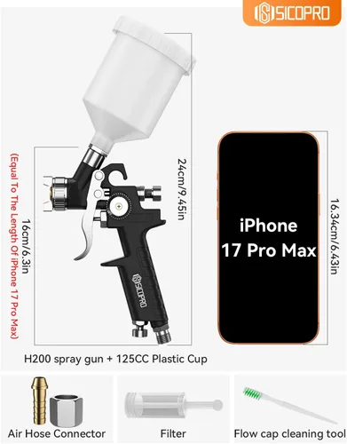 Miniatura 7 de HVLP - Pistola rociadora de pintura, mini pulverizador de pintura de aire para pintura de casa, automóviles, pistolas de pintura automotriz