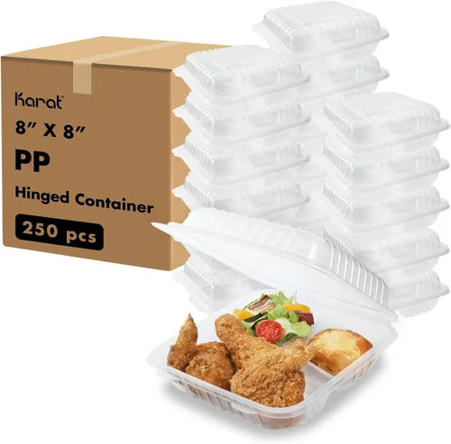 Miniatura 11 de Contenedores de Comida para Llevar Karat Clamshell [6"x6" - 300 unidades] Duraderos, Aptos para Microondas, Apilables, Resistentes a Roturas, Cajas