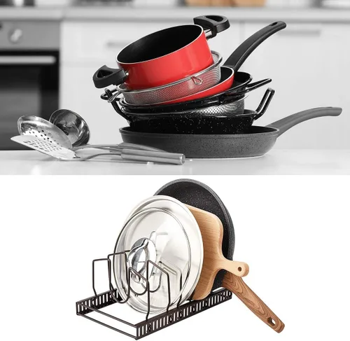 Miniatura 3 de Toplife - Organizador de tapas de olla para gabinete y encimera, soporte organizador para 7 o más tapas de sartenes y utensilios para hornear con 7