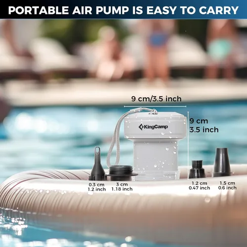 Miniatura 6 de KingCamp Bomba de aire para inflables, inflador/deflector portátil de llenado rápido, bomba de aire eléctrica con 4 boquillas para colchoneta