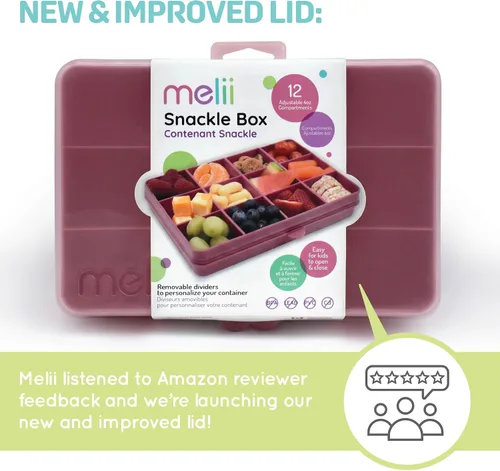 Miniatura 6 de melii Snackle Box Contenedor de aperitivos de 12 compartimentos con separadores extraíbles, almacenamiento de alimentos sin BPA para viajes