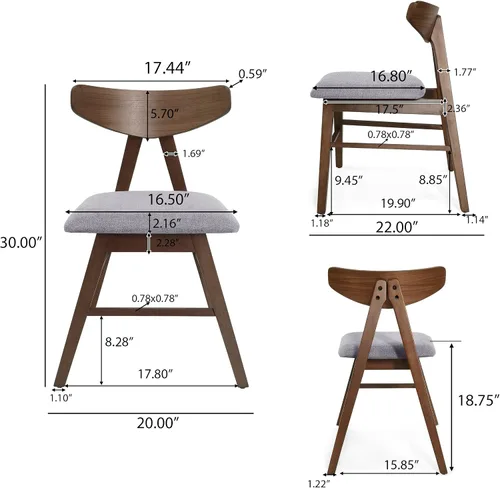 Miniatura 6 de Christopher Knight Home Stocker - Sillas de comedor tapizadas, color gris oscuro/nogal (juego de 2)