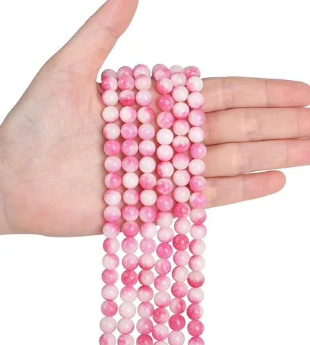 Miniatura 4 de LAIDANLA Cuentas de piedra natural de turmalina rosa y jade, cuentas sueltas redondas de 8 mm, cuentas de piedra preciosa para hacer pulseras, Jade