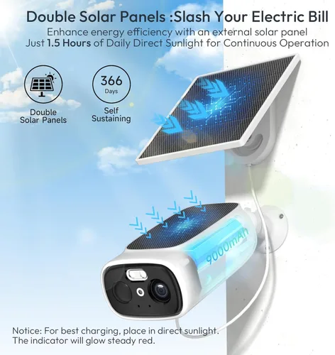 Miniatura 2 de Cámara WiFi 2.4G/5G para seguridad en el hogar con paneles solares dobles, cámara de seguridad solar 2K inalámbrica para exteriores