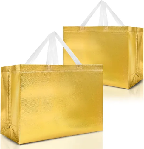 Miniatura 28 de Nush Nush Bolsas de regalo negras y doradas de tamaño mediano, juego de 12 bolsas de regalo reutilizables con asa