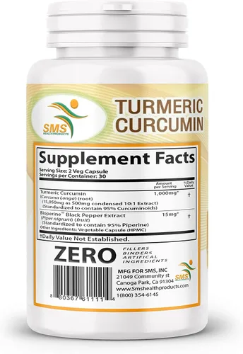 Miniatura 8 de Curcumina de cúrcuma de 1000 mg, sin rellenos, 95% curcuminoides con extracto de pimienta negra BioPerine, apoyo inmunológico natural, fabricado