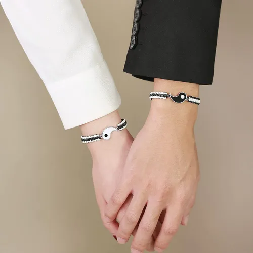 Miniatura 6 de MEALGUET Juego de 2 pulseras Yin Yang para parejas y mejores amigos, hechas a mano, trenzadas, de macramé, pulsera Yin y Yang para 2 mejores amigos