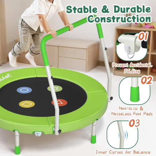 Miniatura 2 de 3FT Toddler Trampoline with Adjustable Handlebar, 36" Foldable & Spring-Free, Mini Kids Indoor Outdoor Trampoline for Ages 1-6, Noiseless Jumping