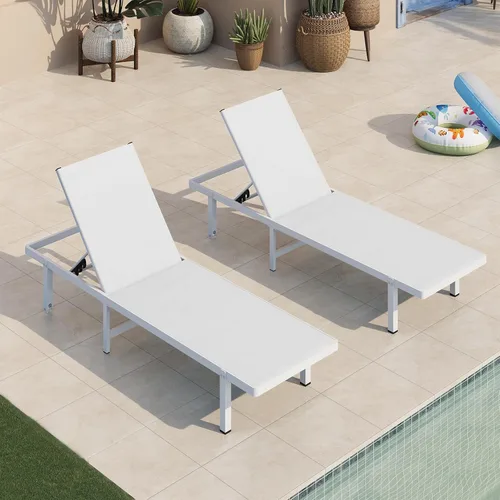 Miniatura 19 de Sillas de Descanso para Piscina, Tumbona al Aire Libre con Ruedas y Reclinable de 5 Posiciones -Fácil de Mover- Silla de Descanso de Aluminio