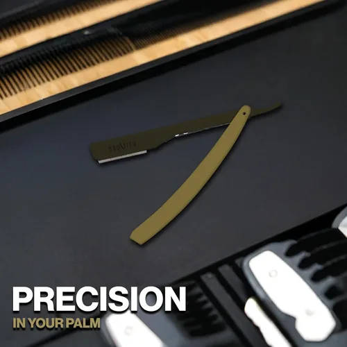 Miniatura 9 de Kit de cuchilla de afeitar recta profesional GRAVITY RAZORS – Ultra Exposición, incluye 10 cuchillas premium, 2mm expuestas, color oro y negro