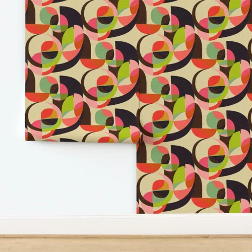 Miniatura 4 de Peel & Stick Wallpaper 12ft x 2ft - Mid Century Midcentury Modern Mod 1950S 1960S Retro Earth Tones Geometric Circles Custom Removable Wallpaper by