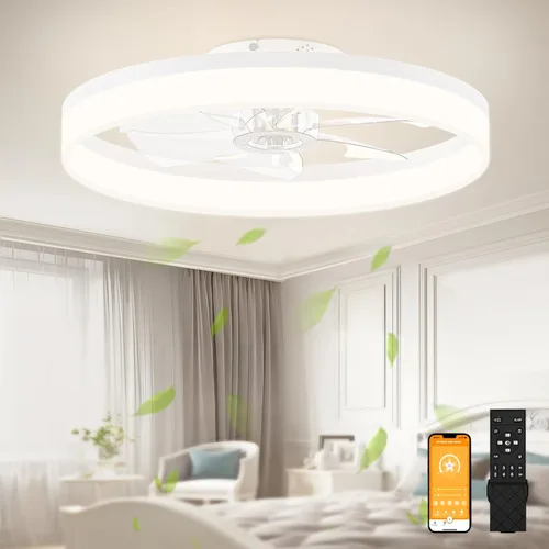 Miniatura 22 de VOLISUN Ventiladores de Techo de Perfil Bajo con Luces y Control Remoto, Ventilador de Techo Fandelier de Montaje Empotrado, 3000K-6500K Luz de Negro