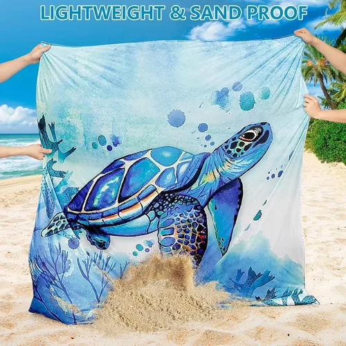 Miniatura 4 de HIHOHO Manta de playa impermeable a prueba de arena, extra grande, 79 x 83 pulgadas, 120 x 108 pulgadas, para 1-8 adultos, de secado rápido, tortuga