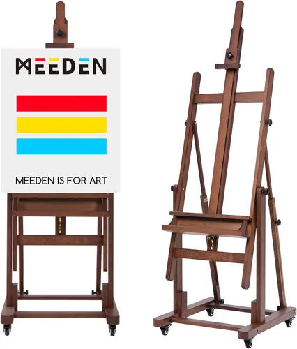 MEEDEN Caballete de estudio extragrande con marco en H - Caballete de madera de haya maciza para artista profesional resistente, caballete de Nogal