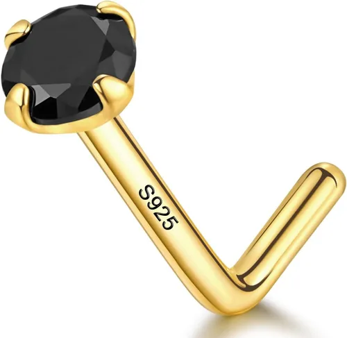 LUCKYJEWUS Anillos de nariz en forma de L de 14k chapado en oro con pernos de plata esterlina para mujeres y hombres 20g, perno de nariz en forma de