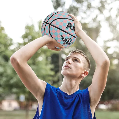Miniatura 5 de Baloncesto para niños y jóvenes tamaño 5 (27.5") de goma premium para interiores y exteriores para niños y niñas, impermeable para juegos en el Azul