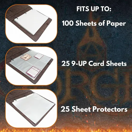 Miniatura 6 de Forged Dice Co. Game-Folio Portfolio Carpeta de Cuero PU - Carpeta de Juegos para Hojas de Personajes DND con Organizador de Tarjetas de Hechizos