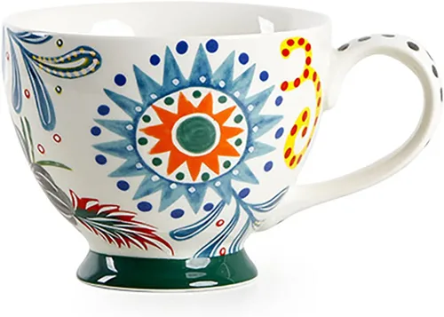CHOOLD Elegante taza de café grande de cerámica pintada a mano con patrón floral para té y leche, taza de cereales para cocina, cena, 15 onzas,