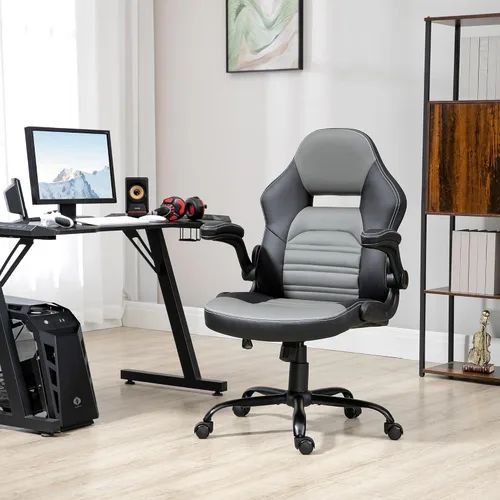 Miniatura 2 de Vinsetto Silla de juegos de piel sintética con reposabrazos abatibles, silla de computadora estilo carreras, silla de oficina en casa ajustable