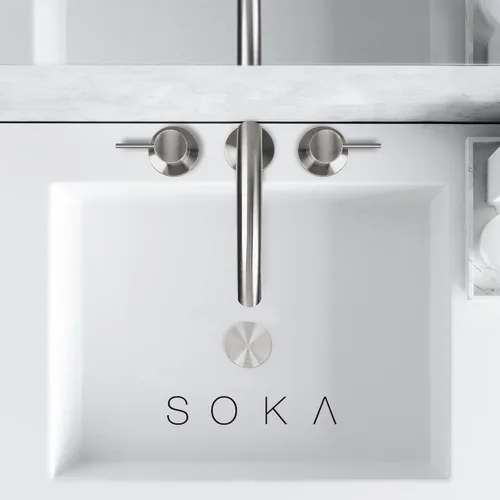 Miniatura 2 de SOKA Grifo de baño generalizado de 8 a 16 pulgadas, 2 asas, níquel cepillado, grifos táctiles para fregadero comercial, 3 piezas, lavabo de tocador