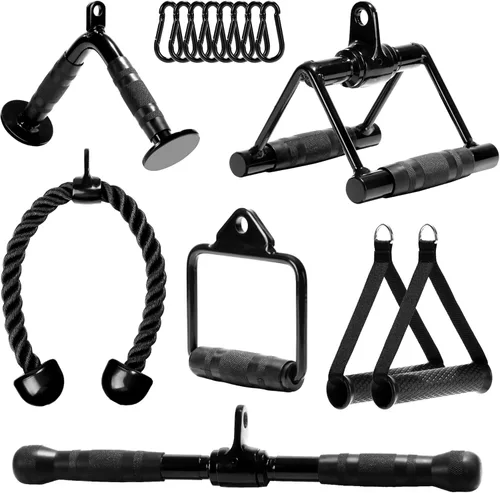 Miniatura 9 de Yes4All Juego de accesorios para máquina de cable de prensa de tríceps, accesorio desplegable LAT, accesorios de máquina de cable para gimnasio