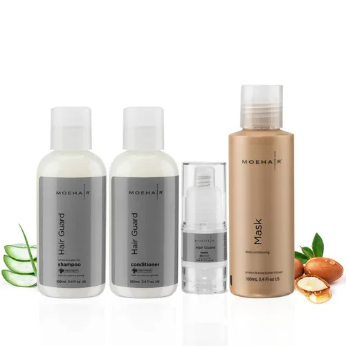 Miniatura 8 de MOEHAIR Travel Trio: Champú protector de cabello + acondicionador y protector térmico para cabello dañado y seco (3.4 fl oz cada uno)