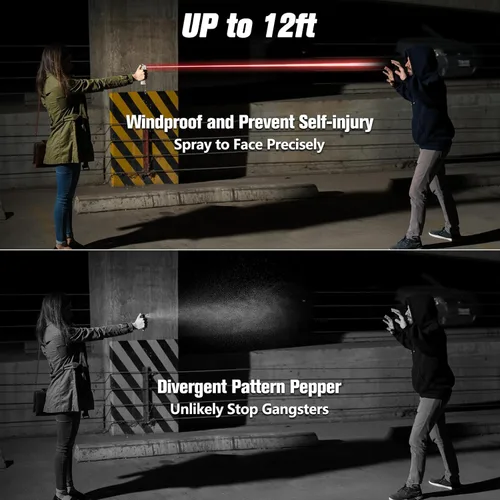 Miniatura 4 de Alarma de seguridad personal 3 en 1 con espray de pimienta, gel de soplado anti viento de 12 pies, tinte de marcado UV, sirena de 140 dB, 3 luces