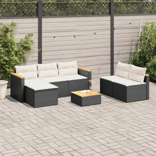5 Piece Garden Sofa Set in Black, Brown, Cream White for Outdoor Patio, Modern Modular Furniture with UV-Resistant PE Rattan, Acacia Wood Frame,