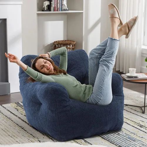 Miniatura 4 de Recaceik Sillas de Puf, Silla de Puf Relleno Suave con Bordes, Sofá Perezoso Esponjoso, Silla de Puf Gigante Imperial para Dormitorio, Sala de Azul