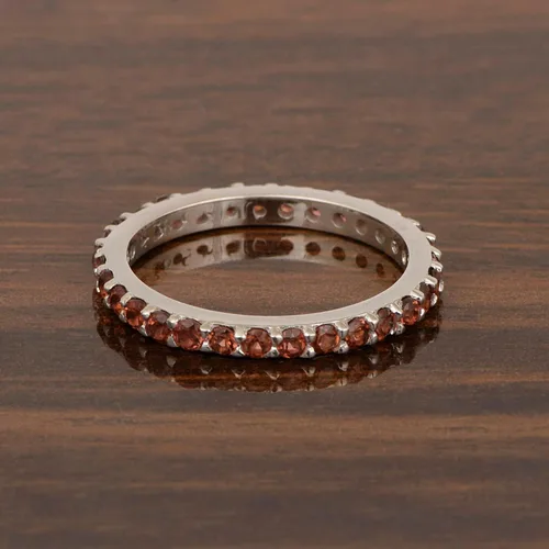 Miniatura 2 de Anillo de boda de plata de ley 925 maciza apilable redondo de 0.079 pulgadas, piedras natales, anillo de boda para mujer