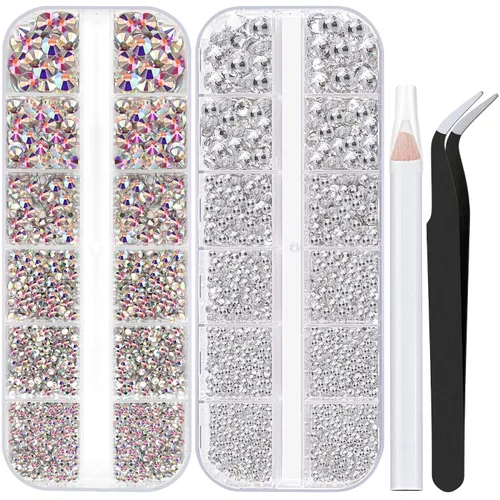 Miniatura 16 de Dos paquetes de diamantes de imitación de parte trasera plana, 4520 piezas, diamantes de imitación coloridos para uñas, multicolor + AB + gemas