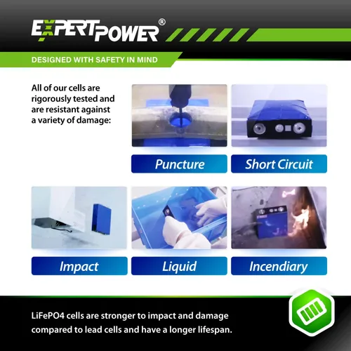 Miniatura 2 de ExpertPower 3.2V 304Ah LiFePO4 Batería de celda de litio UL2580 Grado A+ 4000-7000 ciclos y 10 años de vida útil Recargable de ciclo profundo