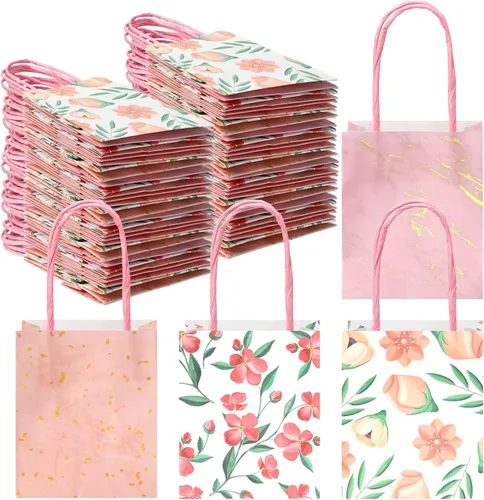 Teling 24 mini bolsas de regalo florales de primavera con asas, agradecimiento, día de la madre, pequeñas bolsas de flores, regalos de fiesta, a