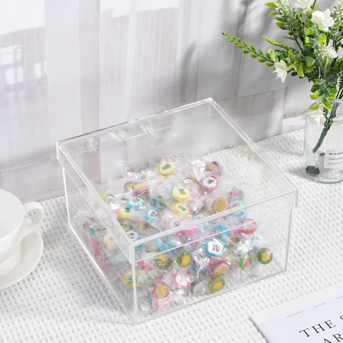 Miniatura 9 de Caja de acrílico transparente con tapa, contenedores de plástico acrílico transparente cuadrados y cubos, caja de almacenamiento