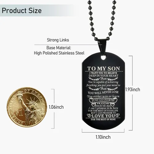 Miniatura 2 de CaleesLLC Collar militar negro con texto en inglés To My Son I Want You To Believe, juego de 2 unidades, Metal