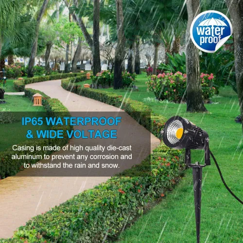 Miniatura 5 de Foco LED de paisaje al aire libre, focos de jardín impermeables IP65, luz de inundación de patio de 5 W CA 120 V, luces de césped de estaca de metal