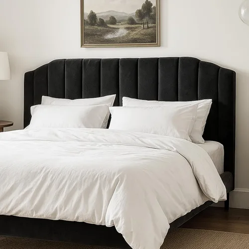 Miniatura 7 de Cabecero tapizado para camas matrimonial/queen, cabecera arqueada y soporte de marco de cama, altura ajustable, diseño moderno de canal vertical