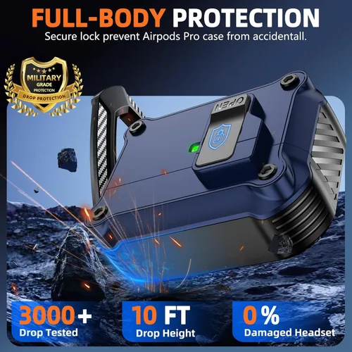 Miniatura 4 de Pohgelan - Funda compatible con AirPods Pro 2ª/1ª (azul) Cerradura magnética automática con kit de limpieza, compatible con Magsafe