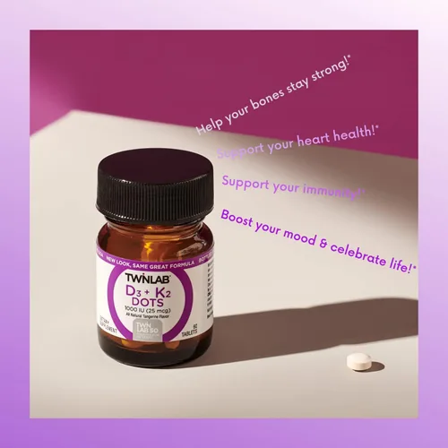 Miniatura 3 de Twinlab D3 + K2 Dots - Suplemento de vitamina D3 y vitamina K2 para apoyo inmunológico, salud ósea y salud cardíaca, vitamina D 1000 UI + vitamina K