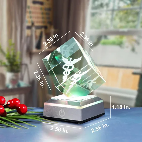 Miniatura 4 de YWHL Figura de Caduceo de Cristal con Grabado Láser 3D para Médicos - Regalos de Apreciación para el Día del Médico para Profesionales Médicos